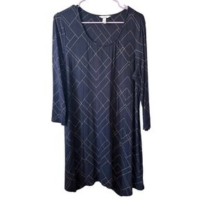 Soma Black Geometric Print V Neck 3/4 Sleeve Dress Women Size Large